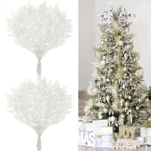 12 Pieces Christmas Decorative Flowers Artificial Pine Branches Artificial Cedar Selected Christmas Green Stem Flowers Spray Bottle Filling Home Garland Ribbon DIY Garland Decoration White Christmas Tree Ornaments Outdoor Christmas Decoration Seasonal