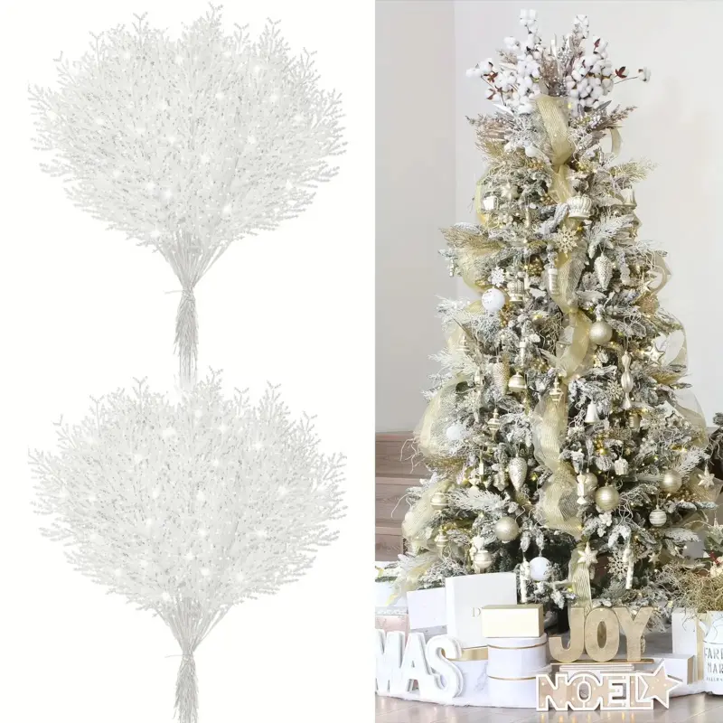 12 Pieces Christmas Decorative Flowers, Festive Home Decoration, Artificial Pine & Cedar Branches Christmas Green Stem Flowers Spray Bottle Filling Home Garland Ribbon DIY Garland Decoration Christmas Tree Ornaments Outdoor Christmas Decoration