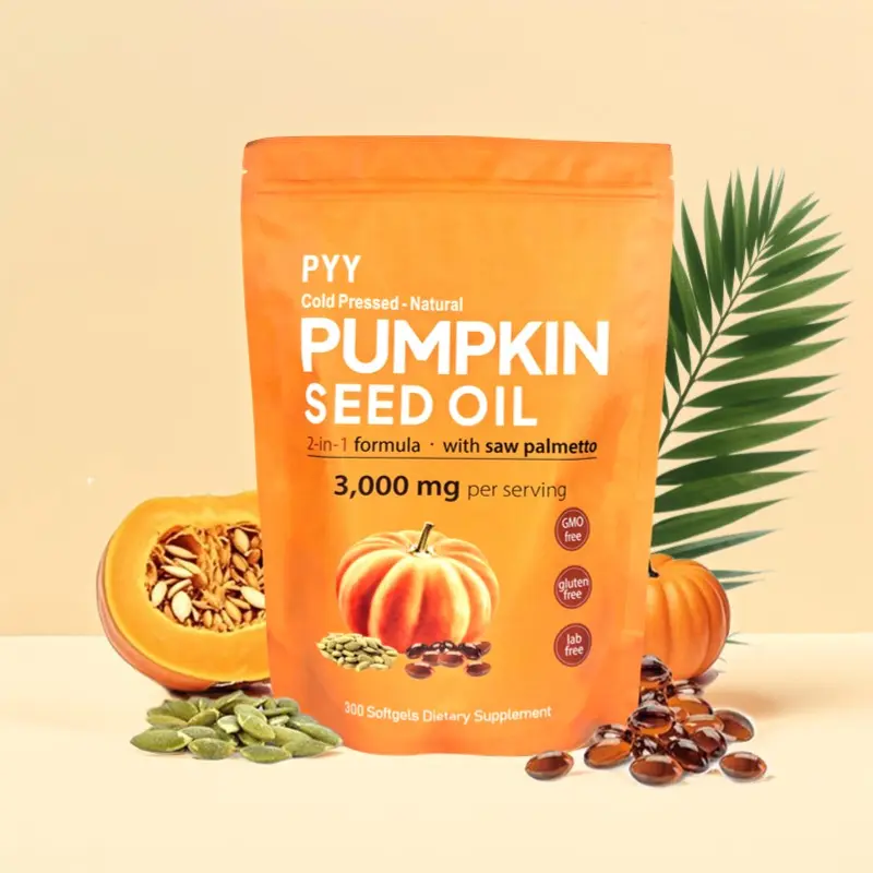 PYY Natural Pumpkin Seed Oil & Saw Palmetto Softgels 3000mg High Content Plant Esters 300 Capsules Supplement for Hair and Prostate Support Cold Pressed Non-GMO Healthcare Formula
