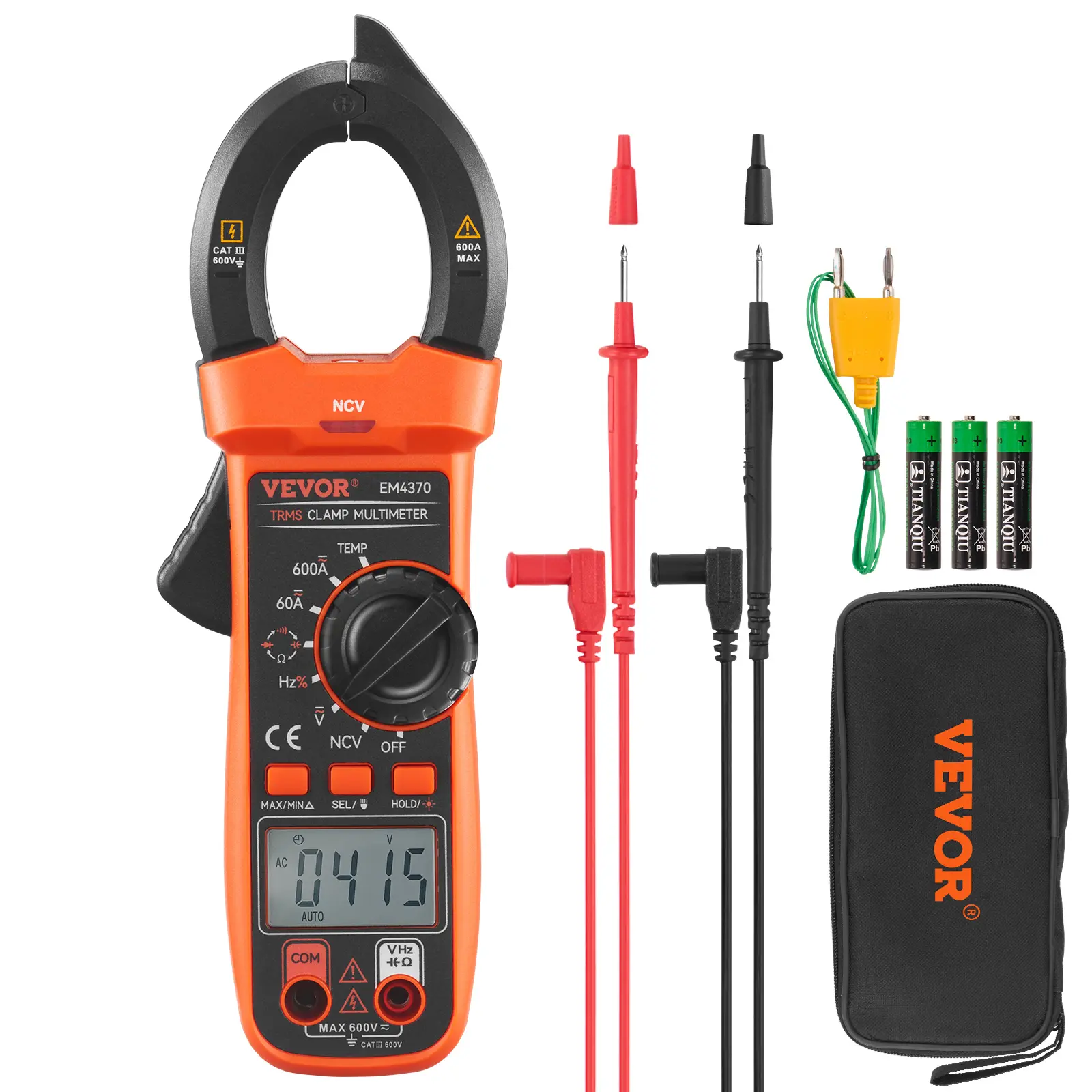VEVOR Digital Clamp Meter, T-RMS 6000 Counts, 600A Multimeter for Current, Voltage, Resistance, Diodes & Continuity Testing, Data Hold Function, NCV Feature for Domestic & Railway Maintenance