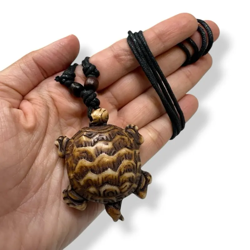 Brown Resin Turtle Necklace Pendant Adjustable Sliding Knot Cord 18-30 Inch Unisex Beach Jewelry for Men and Women