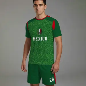 Mexico Style Soccer Jersey Set Men's Green Football Kit, 2-Piece Athletic Training Outfit Suitable for outdoor sports and competitions, casual gatherings, and as a gift.
