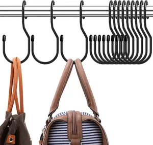 Purse Hanger for Closet, Unique Twist Design Bag Hanger Purse Hooks, 5 inch Large Size Closet Rod Hooks for Hanging Bags, Purses, Handbags, Belts, Scarves, Hats,Clothes, Pans and Pots (12 Pack Black)
