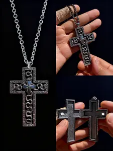 Thanos Necklace Unique Cross Pendant Necklace Squidward Games, Vintage Cross Pendant Necklace with Secret Compartment - Gaming Jewelry Costume Accessories Cross Charm Necklace