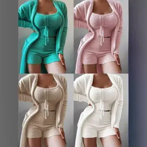 Women's 3-Piece Fluffy Fleece Pajama Sets Loungewear Outfits