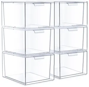 Sorbus Stackable Acrylic Drawer Organizer - 6 Pack Makeup Storage Bins for Office and Makeup Organization Boxes Plastic Smooth Transparent