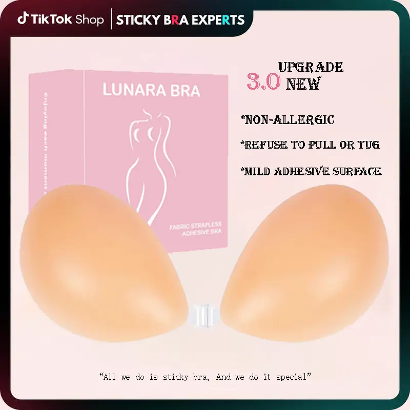 (Get one size larger) Lunara Adhesive Bra, Push Bra, Silicone Sticky bra, Nude Sticky Insert, Comfort Seamless Straplessbra Invisible, Waterproof & Reusable, for dress, womenswear, bras women, Minimalist,tank tops, Gift, wedding dress，shirt
