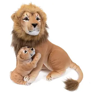 Real Planet™ Brown Lion & Cub Realistic Plush Stuffed Animal