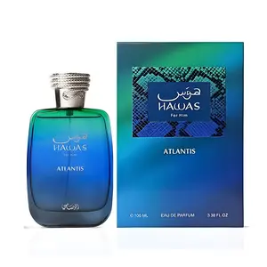 Rasasi Hawas Atlantis For Him Eau De Parfum (EDP Spray) - Aromatic Citrus Woody, Citrusy Musky Scent, Woody Citrus Fragrance, 3.38FL.OZ Men's Fragrance