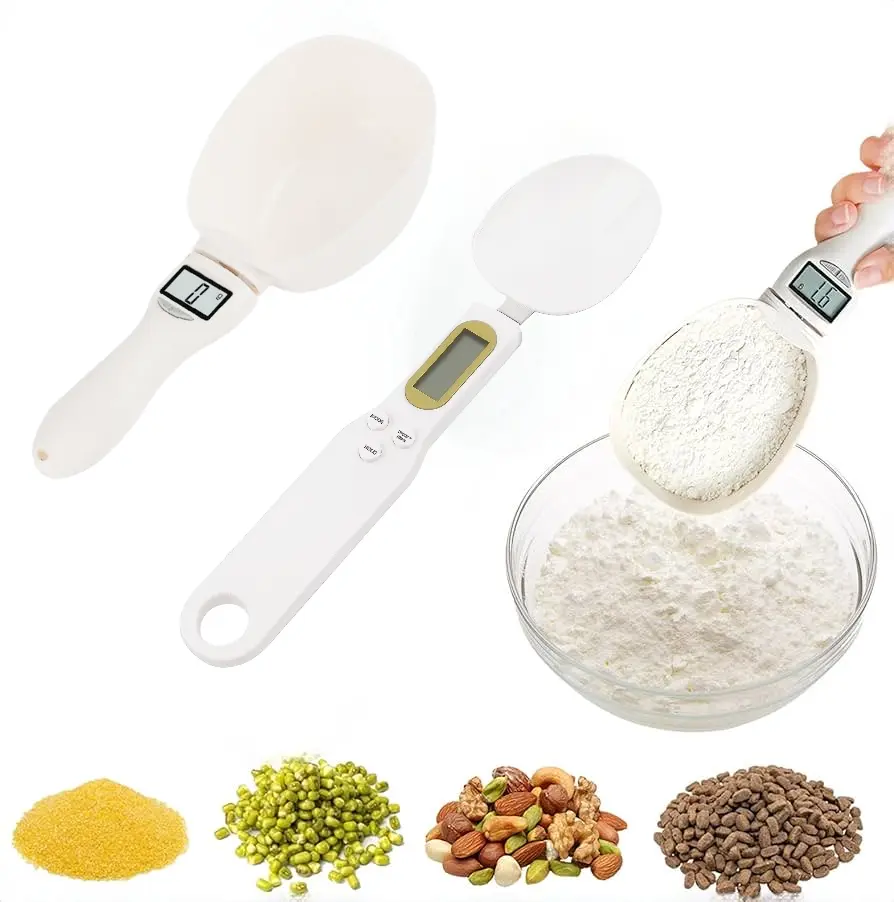 Digital Electronic Measuring Spoon Scale - Lightweight Plastic Food Measuring Tool for Cooking, Coffee, 800g Capacity Detachable Scoop, 1g Precision, Multi-Unit Mode (Cup, ML, OZ), Compact Smart Adjustable Kitchen Hand Tool for Solid, Liquid, Powder