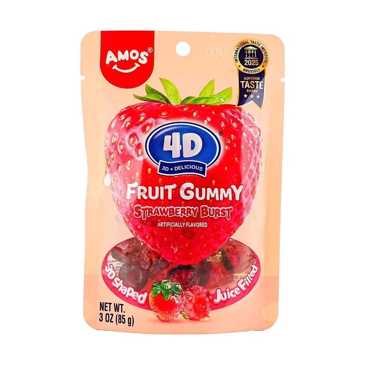 Amos Sweets 4D Strawberry Gummy Candy 85g - Fun Fruity Chewy Treat