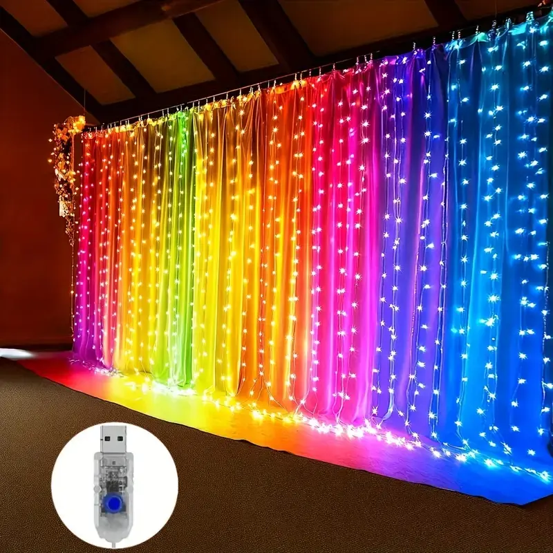 USB-Powered LED Curtain Lights, Led Waterproof Lights, Led Lighted Outdoor String Lights in White, Warm White & Multicolor 300LEDs – Perfect for Garden, Patio, Wedding, Christmas & Halloween Decor, Outdoor Lighting Strip (1 Pack)