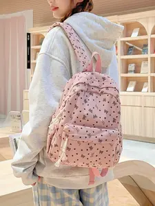 Sweet Cute Bow Backpack, Large Capacity College Style Student Bag, Casual Versatile Flax Corduroy Backbag, All Seasons