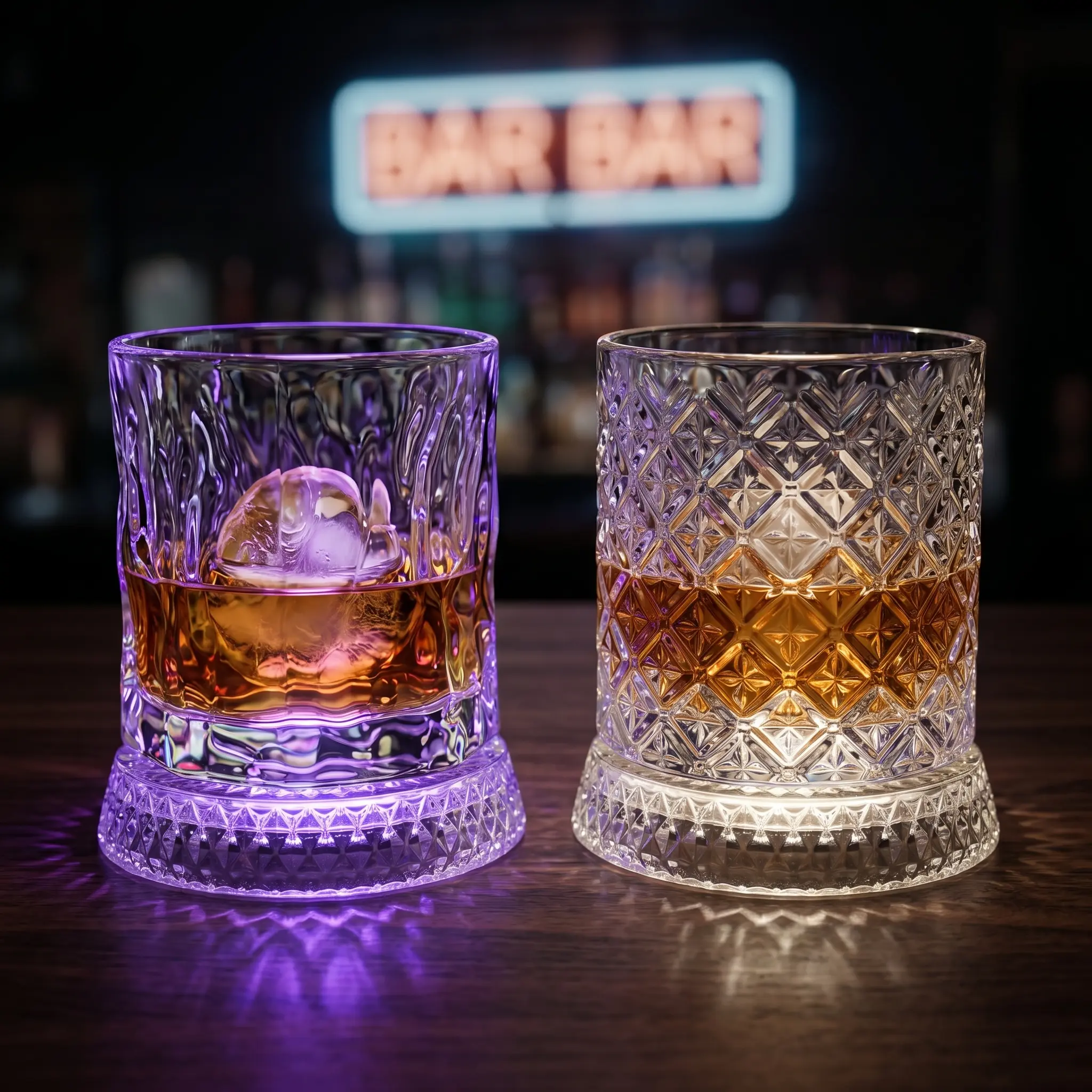 2PCS LED Rotating Whiskey Glasses - Light-Up Red Wine Glassware Drinkware, Free 4 LED Lights & 2 Ice Ball Molds, Drinkware Accessories