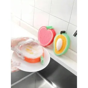 New1/4pcs Fruit Design Dishwashing Sponge, Kitchen Sponge For Cleaning Dishes, Thickened Scouring Pad For Scrubbing & Wiping Pots & Pans,Kitchen,Bathroom,Home,Household Suppliers Multicolor