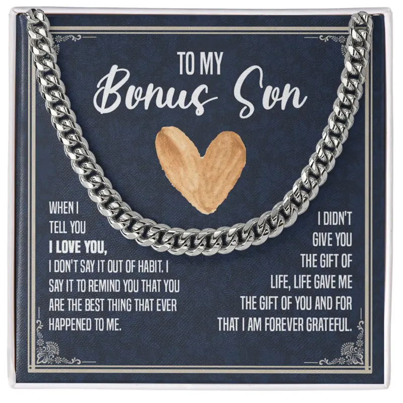 Stepson Necklace, To My Bonus Son Men’s Necklace Gift, Stepson Gift, Bonus Son Gift, Present For Son In Law Cuban Link Chain Necklace