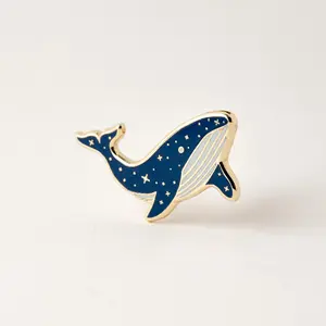 Blue Whale with Stars Lapel Enamel Pin