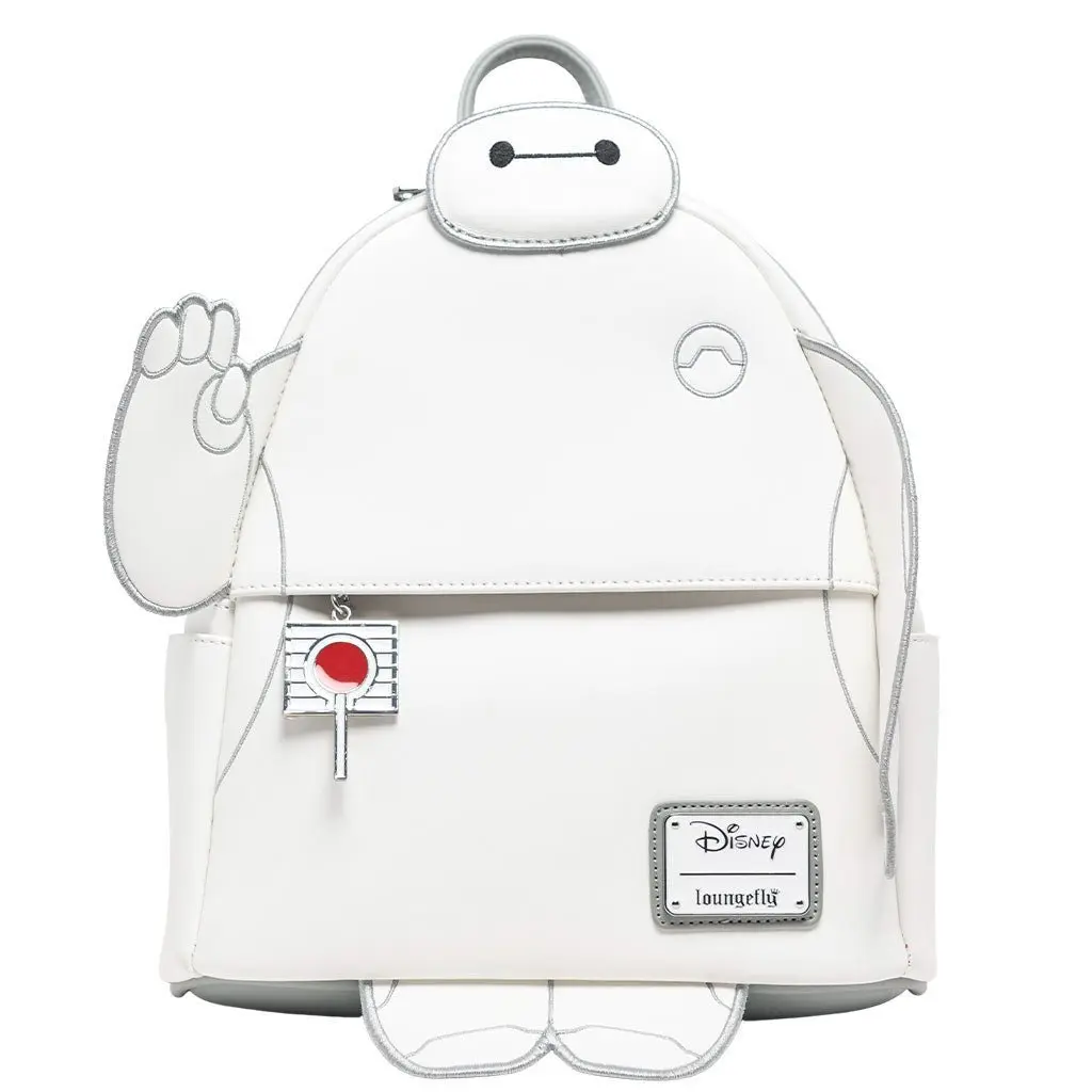 Loungefly Disney Stylish Glow-in-the-Dark Talking Baymax Lollipop-Theme Women's Mini Faux Leather Graphic Backpack - 9.5in W x 10.5in H x 4.5in D, Zip-Closure, Adjustable Strap, Rate Your Pain Voice Box, Campus Life Companion, Portable Luggage Accessory