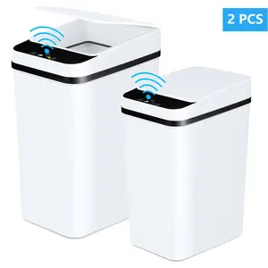 Smart Motion Sensor Trash Can,2 Pcs ，2.6Gal-4Gal Capacity, Smart Touchless Trash Can,Odor-Sealing, White & Black Design,Slim Waterproof Trash Bin for Bathroom, Bedroom, Living Room, Office,Smart Garbage Can,Modern Trash Can,Small Smart Trash Can