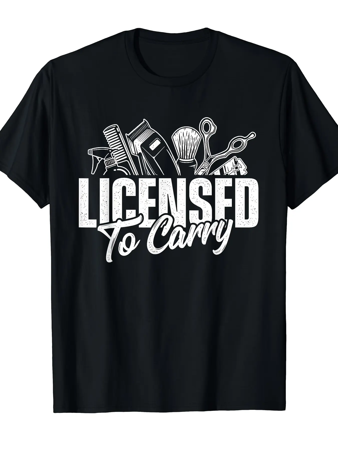 Licensed Barber Tools Print Men's T-Shirt - Barber Pole & Scissors Suitable for Barbering Casual Round Neck Short Sleeve Tee Gift for Barber Lovers Birthday or Casual Attire Machine Washable Barber Apparel