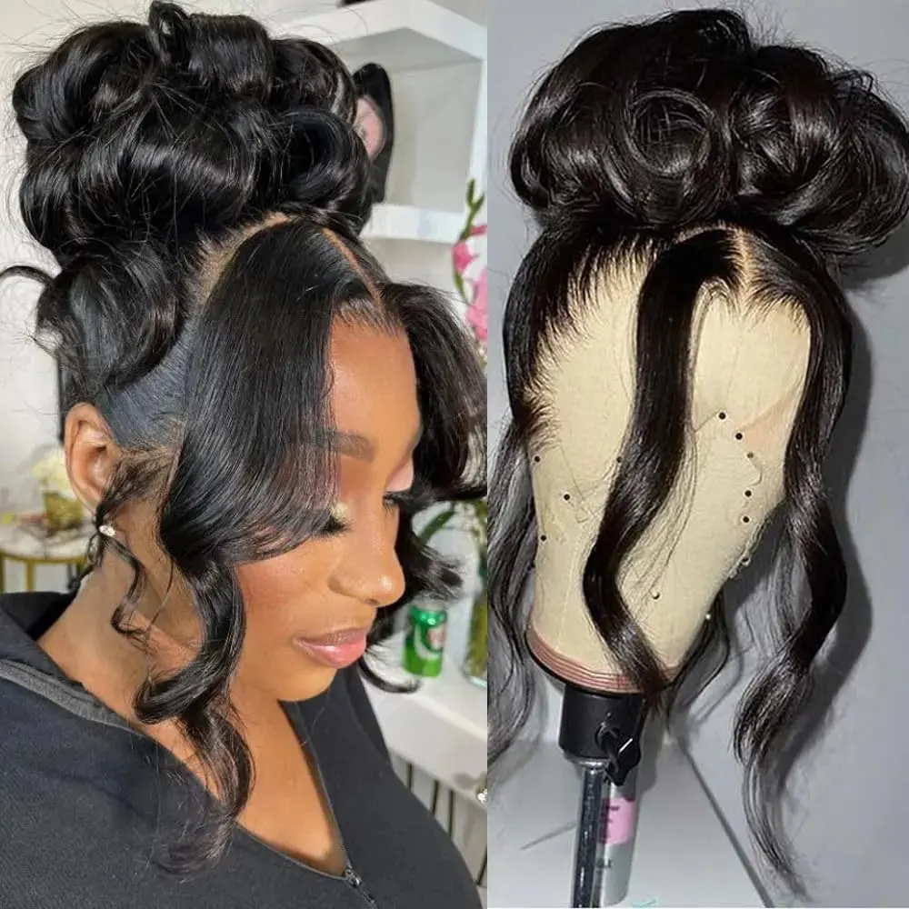360 HD Lace Front Wig Human Hair 180% Density Body Wave Transparent Lace Frontal Wig with Invisible Drawstring Pre-Plucked Hair Full Hairline Natural Wigs Can Make Ponytail