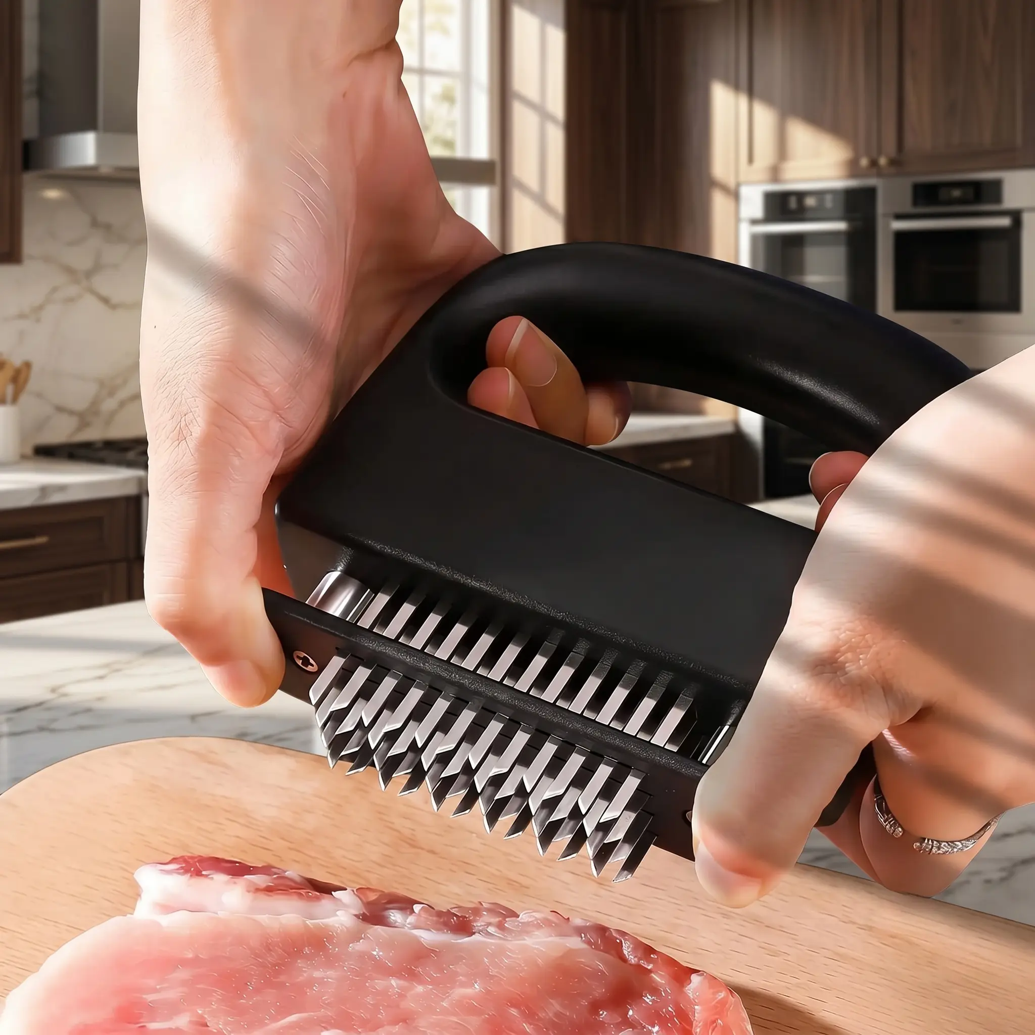 [DealsForYouDays]Meat Tenderiser Tool Set with Chef's Apron - Heavy Duty, Durable Cooking Gadget with 48 Ultra-Sharp Stainless Steel Needle Blades, Non-Stick Aluminum Hamburger Press, Cheese Grater, Onion Potato Dicer for Chicken, Steak, Veal, Easy to Use