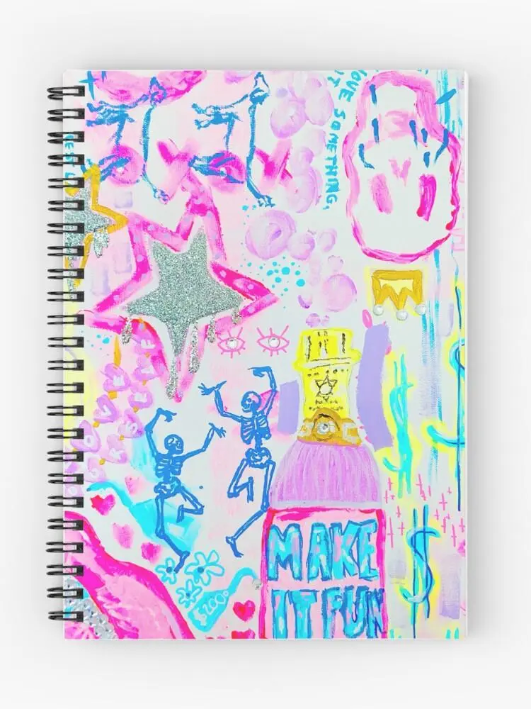 3pcs Journal Notebooks Make It Fun Pink And Blue Preppy Summer Vibe Girls Notebook School 160 Pages A5 Medium Size Thick Paper, Spiral-bound, Waterproof Flexible Plastic Cover, for College, Sketching, Drawing, Painting