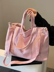 Simple Solid Color Women's Casual Large Capacity Tote Bag Fashionable Versatile Handbag Shoulder CrossbodyBag, Soft,Commuter Short Trip Travel college  student Gift