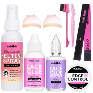 Wig Glue for Front Wigs Adhesive for Closure Wigs - Lace Melting Spray for Wig Install Lace Glue Tools with Remover Edge Control Wig Cap Elastic Band Set Travel Size