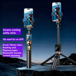 BSLIUFANG Portable Selfie Stick Extendable Tripod Stand with Small Screen Casting Selfie Monitor with Remote for Smartphone