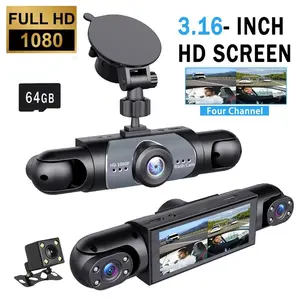 4 Channel Car Dash Cam, 1080P Car DVR with 64GB Memory Card, Car Video Surveillance with Night Vision, 24/7Parking Mode, 3.16" Screen Front Rear Left Right Cameras,SummerVibes fathersdaygift