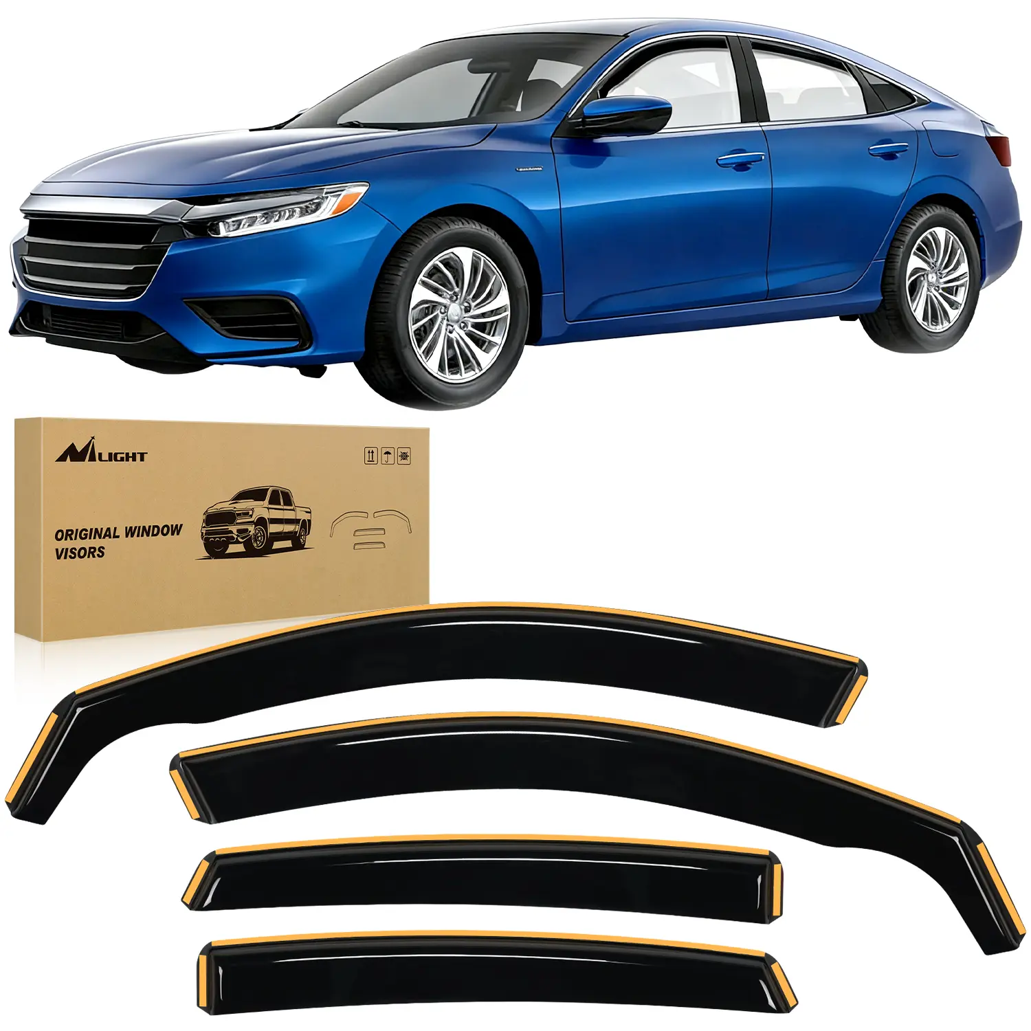 Nilight 4pcs Custom-Fit In-Channel Rain Guards - Durable, Aerodynamic, Tool-Free Car Accessories with 12pcs Clips, Sun Visor, Anti-Glare Visor for Honda Accord 2018-2023 Black Exterior Replacements