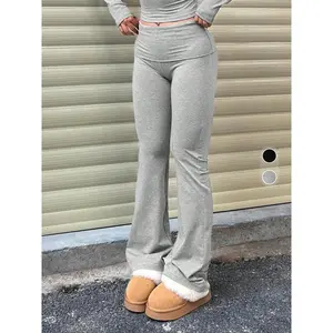 Women's high waisted flared pants, comfortable and elastic, perfect for daily wear, fashionable must-have, solid color flared pantsRAIMENTRY