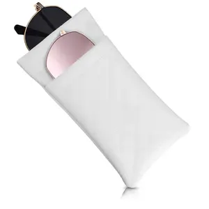 TikTokShopBlackFriday Soft Sunglass Case Portable PU Leather Eyeglass Pouch Durable Design Versatile Storage White 7.3x4 Inches Compact Travel Friendly