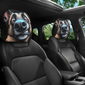 Cartoon German Shepherd Car Headrest Covers, Car Seat Decorative, Elastic Polyester Material, Washable & Easy Install, Ideal for Long-Distance Travel