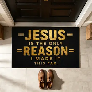Christian Jesus Door Mat Non Slip Indoor Outdoor Entry Rug Black Gold Faith Welcome Mat for Front Door Porch Entryway Kitchen Religious Home Decor Inspirational Gift for Believers