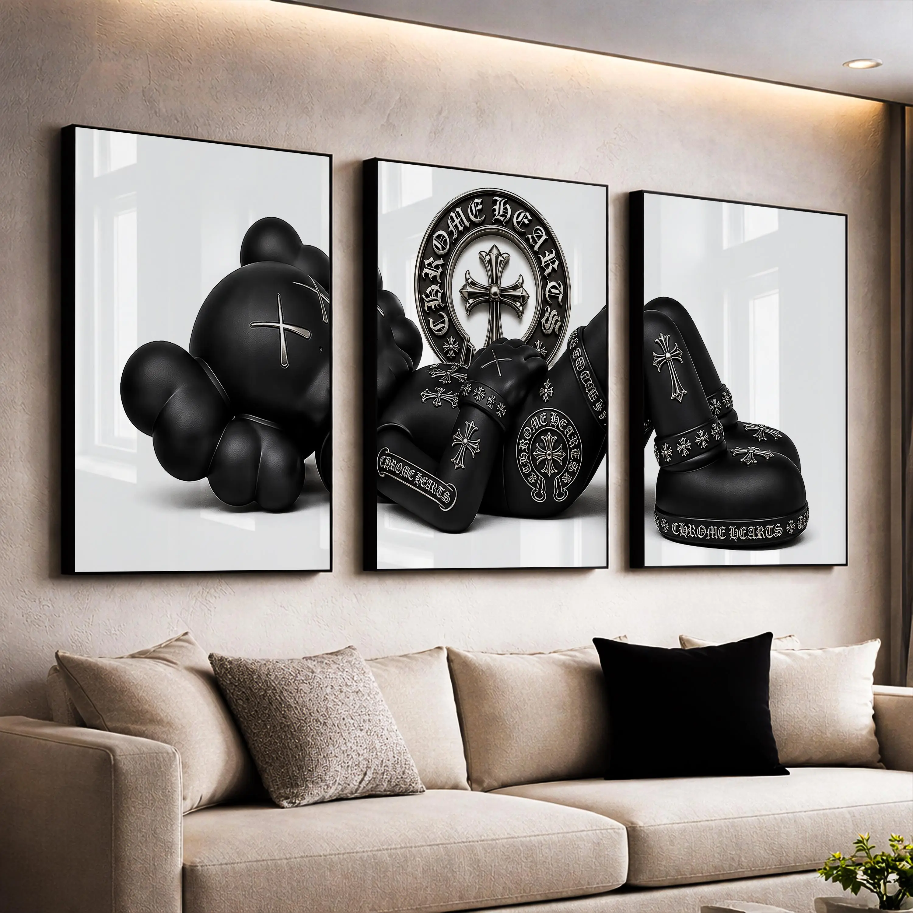KAWS Chrome Hearts Luxe Decor, Black White Hypebeast Decor Wall Art, Gothic Luxury Decor , Product without frame