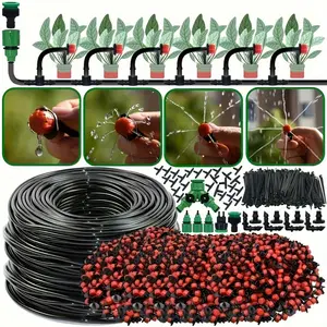 20m Garden Drip Irrigation Kit with Adjustable Nozzle Drippers, Adjustable Sprinkler - DIY Miniature Automatic Watering System, 4/7'' Universal Hose, Garden Hose Connectors for Greenhouses, No Electricity Required, Plastic Material