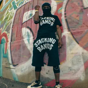 Stacking Bands Shirt & Shorts Combo - Black Graphic Tee & Matching Shorts Set for Men