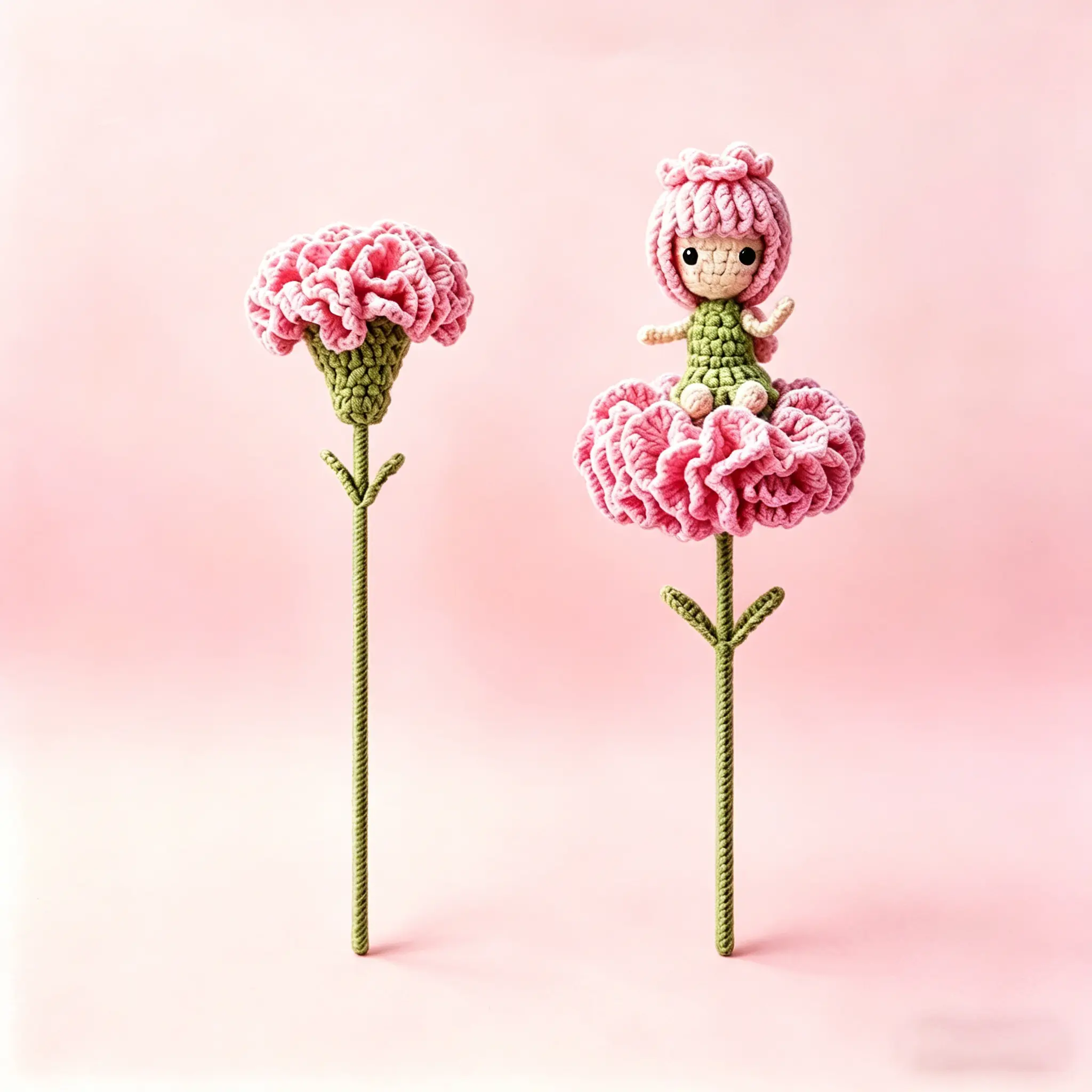 Crochet Reversible Flip Handmade Carnation - to-Plush Fairy Amigurumi Doll, High-Quality Yarn Crochet Decor, Mother’s Day Gift for Her, Nightstand Home Decor Collectible, Female