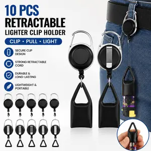 10 Pcs Retractable Lighter Clip Holder, Keychain Lighter Leash with Clip (Black)