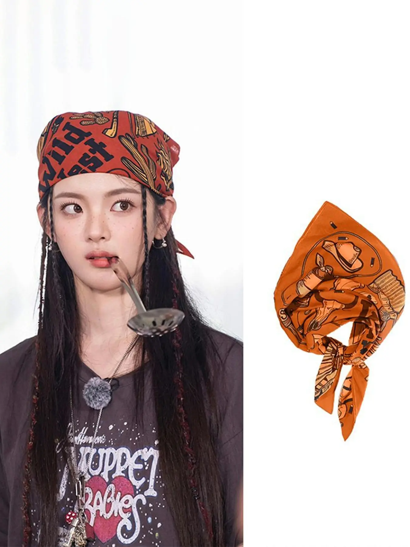 Luxury Retro Headscarf, Wild West Print, Suitable for Cowboy Style, Holiday, Daily Streetwear, 70cm Square Scarf