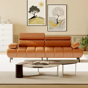 3-Seater Faux Leather Sofa Bed, Split Sectional Recliner with Adjustable Backrest & Armrests for Living Room & Bedroom, Brown