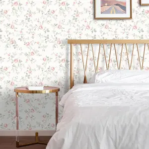 Self-Adhesive Wallpaper Roll, Floral Leaf Design, Moisture-Proof Durable Waterproof, Easy Cut Install for Home Decor Living Room Bedroom
