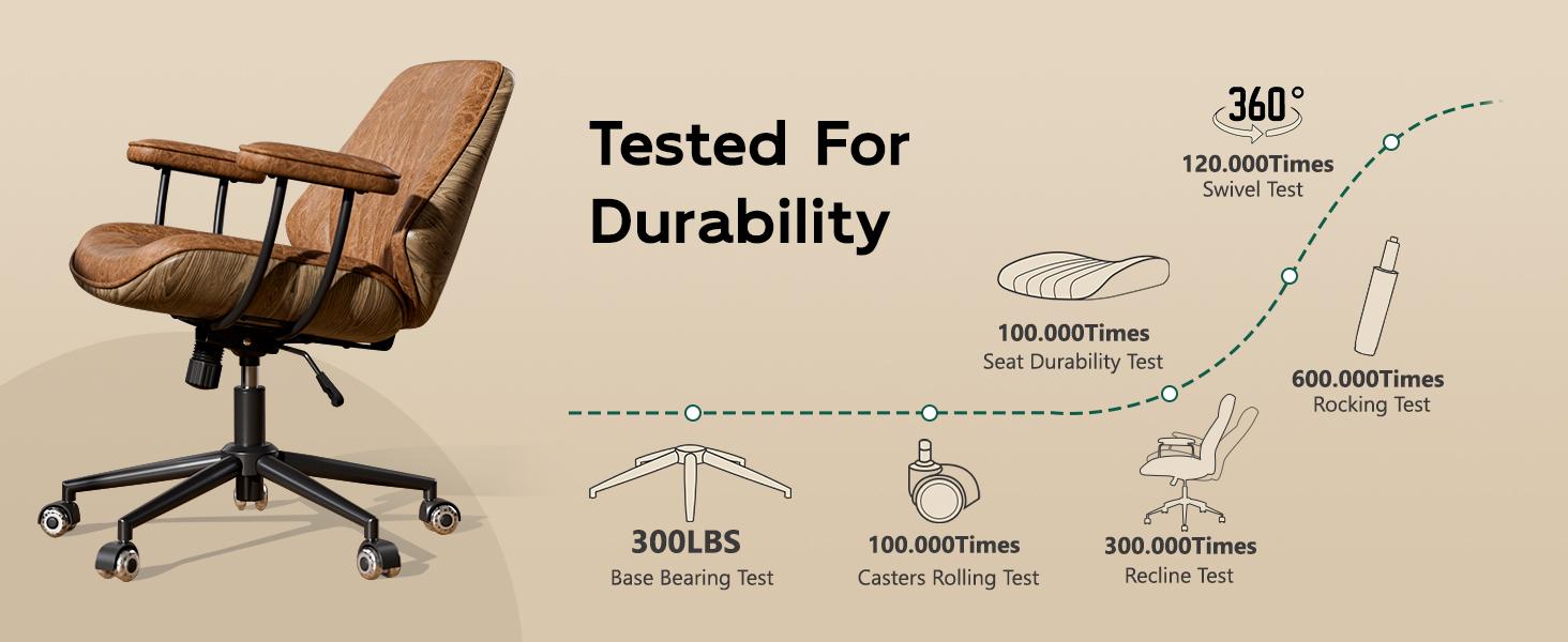 Adjustable Height Ergonomic Office Chair, 330LBS Load Capacity Leather Desk Chair with 90-120° Tilt, 360° Swivel & Silent Wheels, Rolling Computer Chair for Home & Office