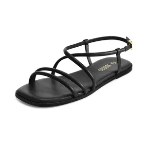 Women's Strappy Flat Sandals Summer Lace Up Open Toe Comfortable Slip-On Ankle Strap Sandals Girl Footwear