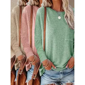 3pcs Women's Casual Long Sleeve T-Shirts - Soft Round Neck Solid Color Tops for Spring & Fall, Regular Fit H-Silhouette, Versatile Everyday Basic Wardrobe Essentials