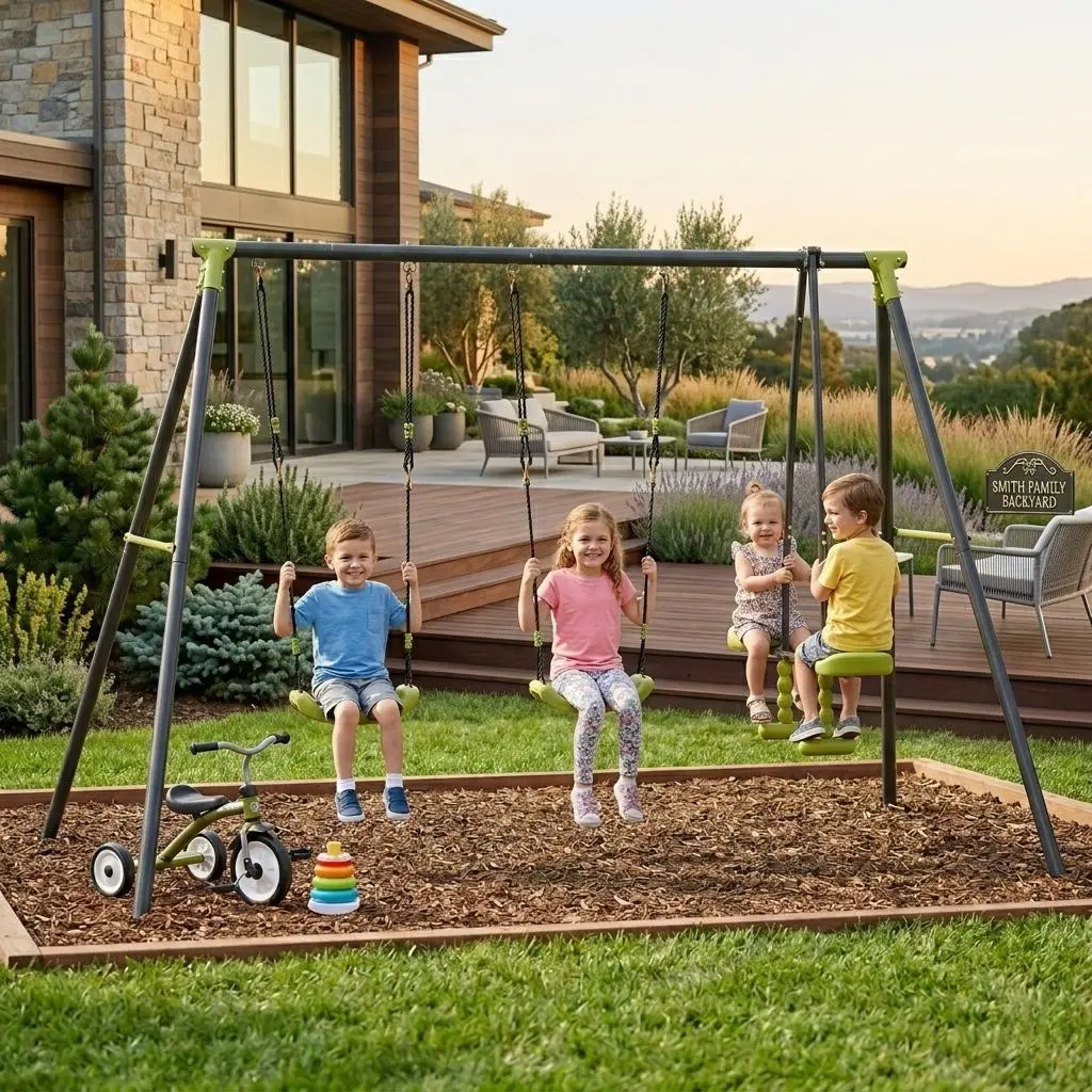440 lbs Swing Set for Backyard, 2-in-1 Heavy Duty Extra Large Metal Swing Frame with 2 Swings, Glider, Adjustable Hanging Ropes, Outdoor Playground Play Equipment, Swing Stand for Kids