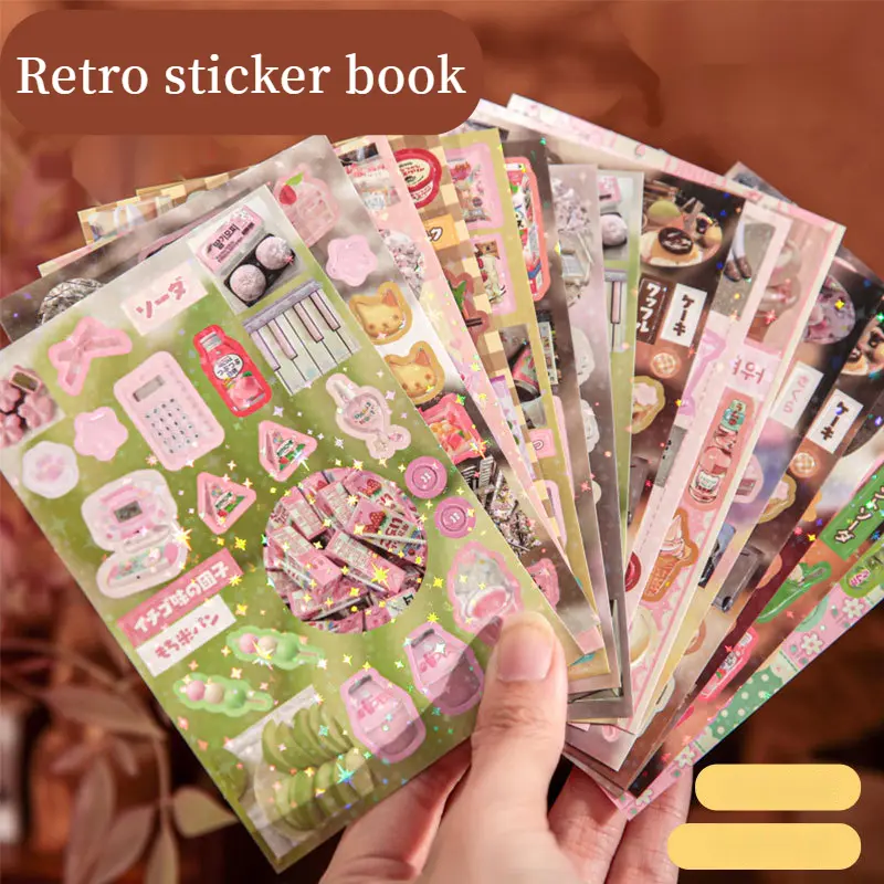 Retro Food-Themed Cute Stickers Set, 60 Sheets Coated Paper Office Stationery Labels, Accessories for Cellphone & Device Decoration