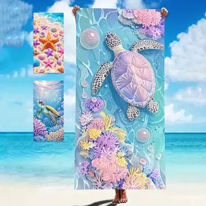 Large Tropical Beach Towel, Super Soft Absorbent Quick Dry Microfiber, Ocean Turtle Starfish Print, Durable Portable Summer Pool Travel Gift